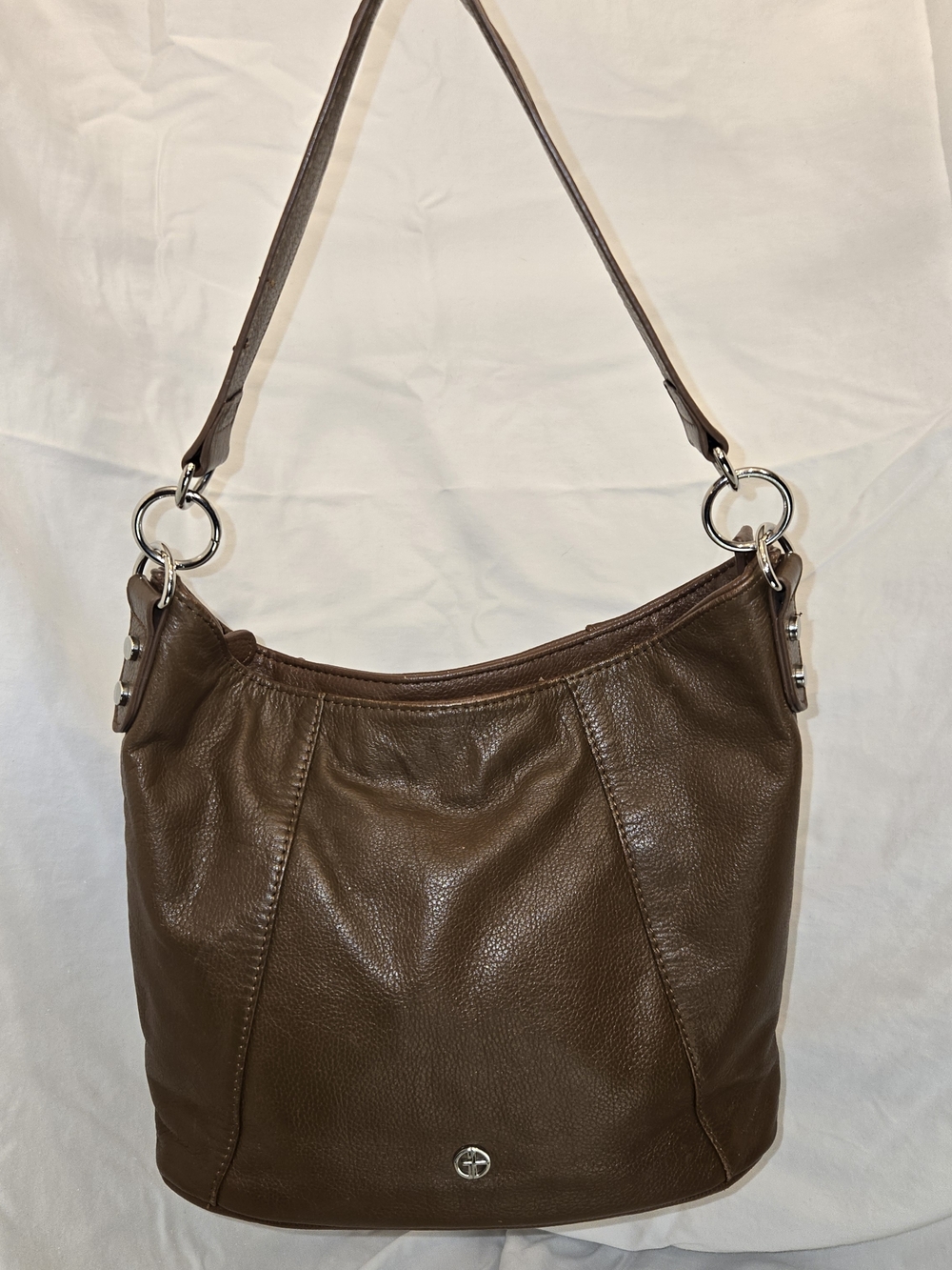 Giani Bernini Brown Leather Hobo Shoulder Bag Slouchy Pebbled Leather Purse